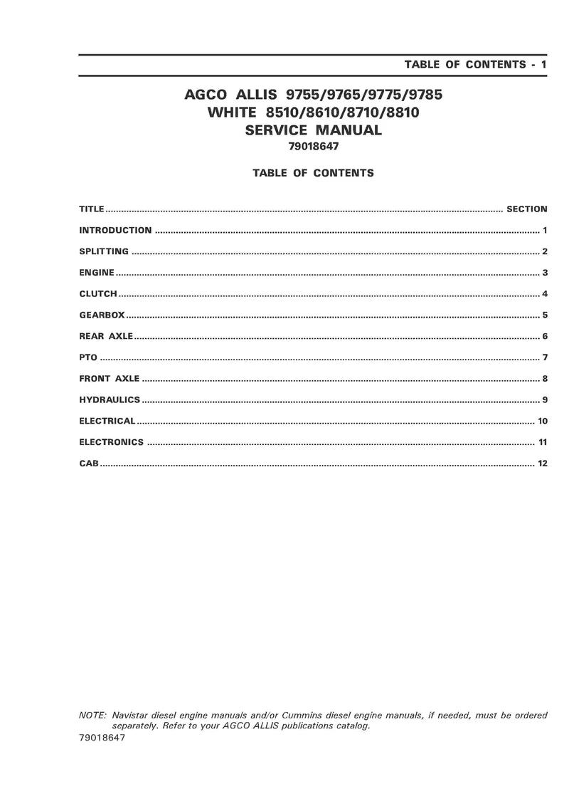 AGCO Allis 9765 Tractor Service Manual - Reliable-Store