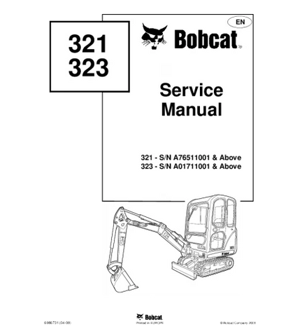Bobcat 321, 323 Compact Excavator Service Repair Manual