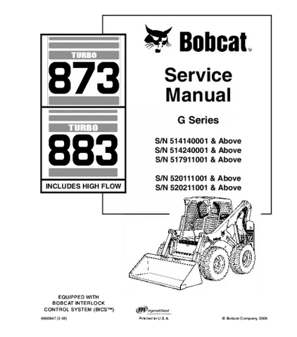 Bobcat 873, 883 Skid Steer Loader Service Repair Manual