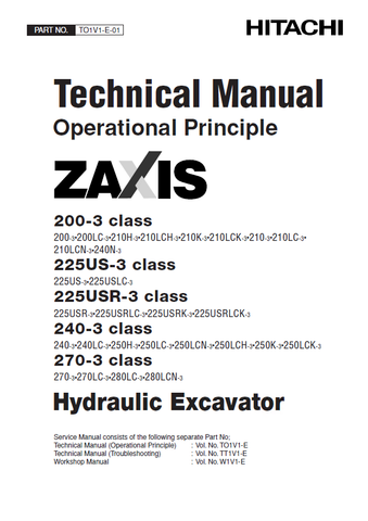 HITACHI ZAXIS 200-3, 225US-3, 225USR-3, 240-3, 270-3 CLASS EXCAVATOR FULL COMPLETE SERVICE MANUAL