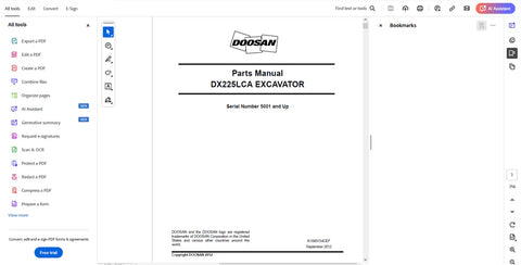 Doosan DX225LCA Excavator Parts Manual