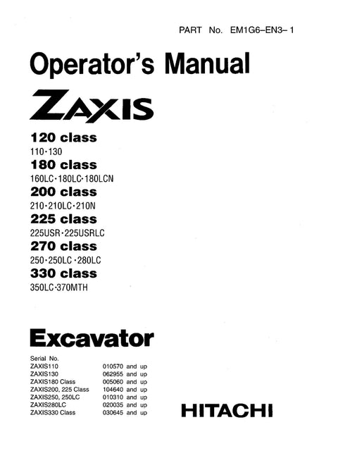 Hitachi Zaxis 210LC Excavator Operator Manual