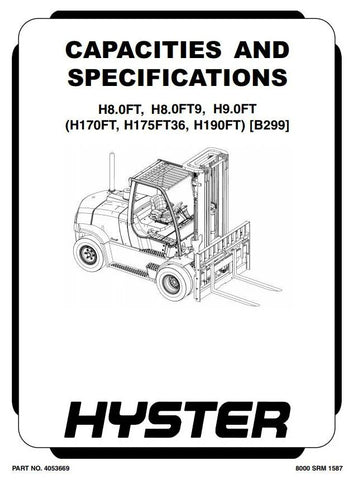 Hyster H170FT, H175FT36, H190FT Forklift Truck A299 Series Workshop Service Manual
