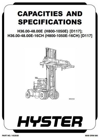 Hyster H36.00E, H40.00E, H44.00E, H48.00E Forklift Truck D117 Series Workshop Service Repair Manual
