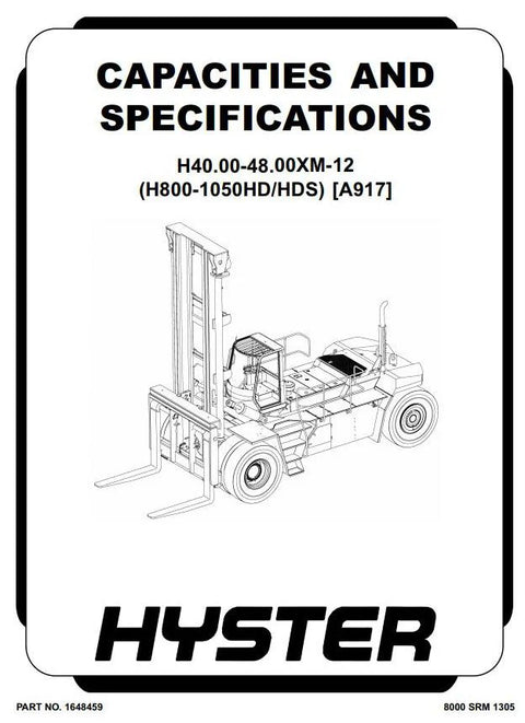 Hyster H36.00XM(S-12); H40.00XM, H44.00XM, H48.00XM(S,-12) Lift Truck A917 series Service Repair Manual