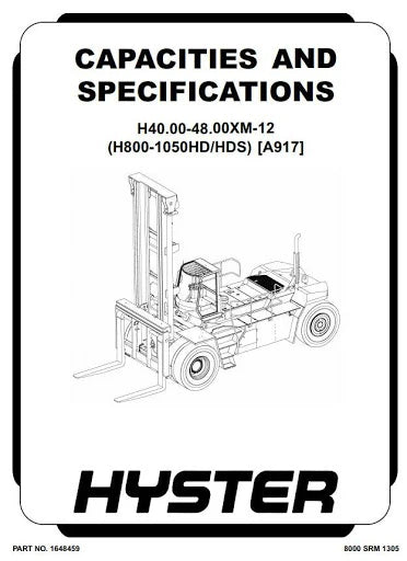 Hyster H800HDS HDS, H900HD HDS, H970HDS, H1050HD HDS Forklift Truck A917 series Service Repair Manual
