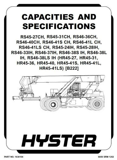 Hyster HR45-27-31-36-40 HR45-41S, HR45-41L, HR45-41LS Truck B222 Series Service Repair Manual (USA)