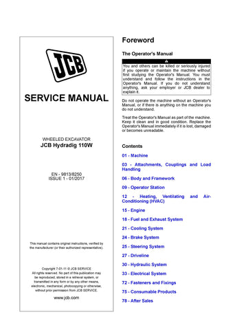 JCB Hydradig 110W Wheeled Excavator Service Repair Manual