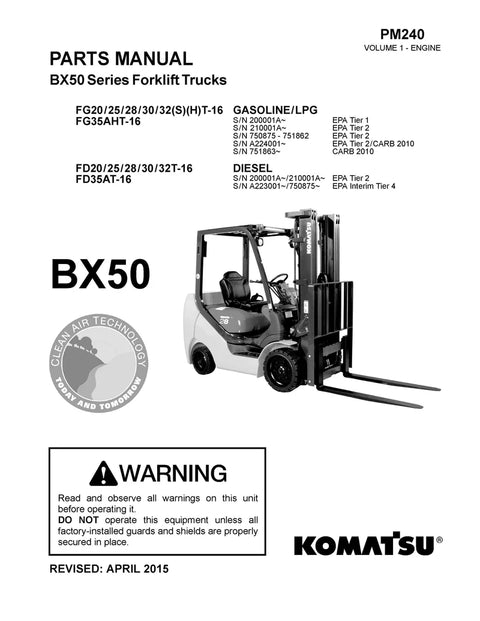 Komatsu FG25T-16 Parts Manual PDF – Forklift Illustrated Catalog