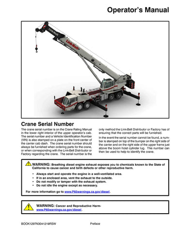 Link Belt HTC-86100 Crane Operator Manual