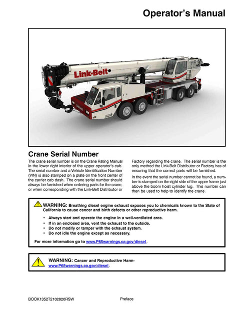 Link Belt HTC-86110 Crane Operator Manual