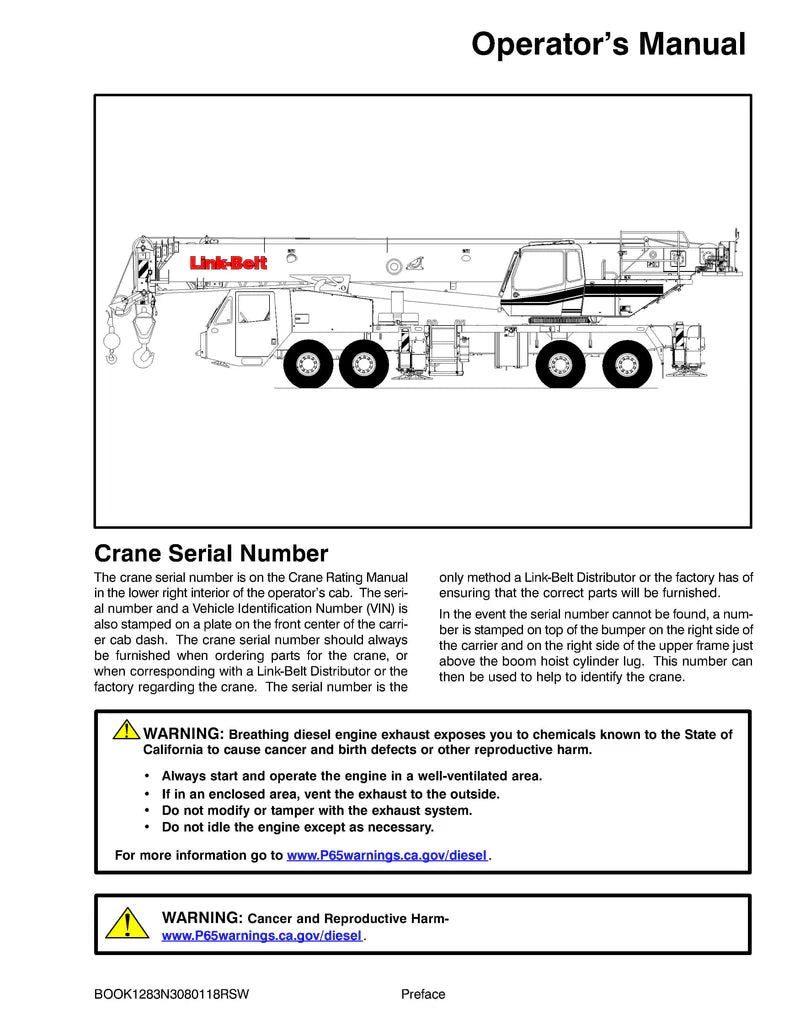 Link Belt HTT86100 Crane Operator Manual ReliableStore