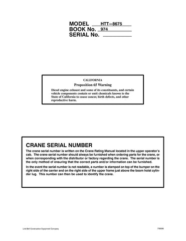 Link Belt HTT-8670 Crane Operator Manual