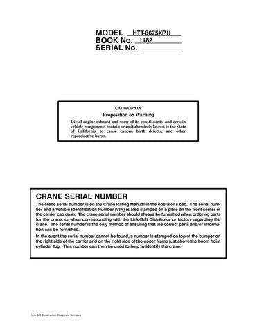 Link Belt HTT-8675XP II Crane Operator Manual