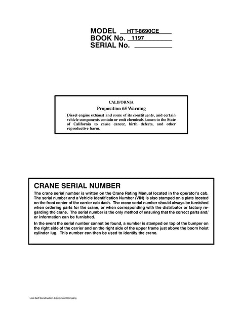 Link Belt HTT-8690CE Crane Operator Manual