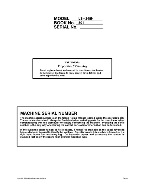 Link Belt LS-248H Crane Operator Manual