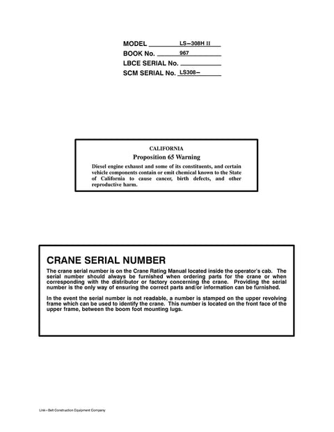 Link Belt LS-308H II Crane Operator Manual