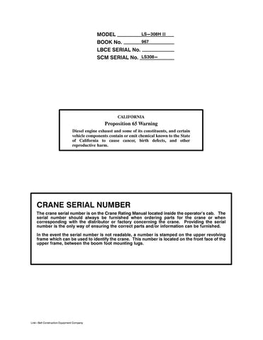 Link Belt LS-308H II Crane Operator Manual