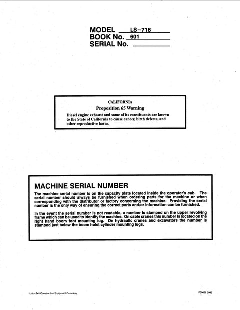 Link Belt LS-818 Crane Operator Manual