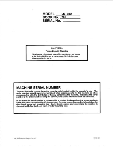 Link Belt LS-98D Crane Operator Manual
