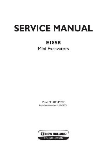 New Holland E18SR Mini Crawler Excavator Service Repair Manual