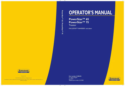 New Holland Powerstar 65 Powerstar 75 Tractor Operator's Manual