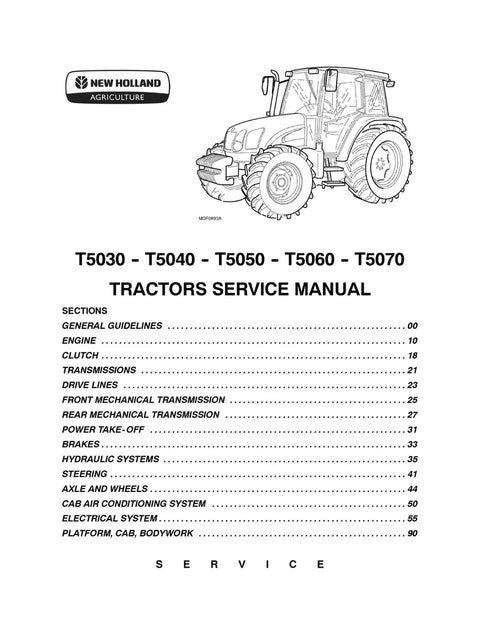 New Holland T5030 T5040 T5050 T5060 T5070 Tractor Service Repair Manual