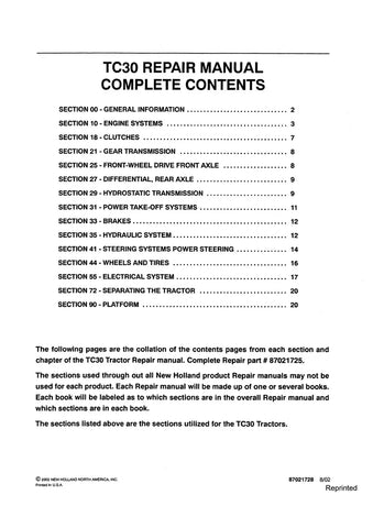 New Holland TC30 Tractor Service Repair Manual