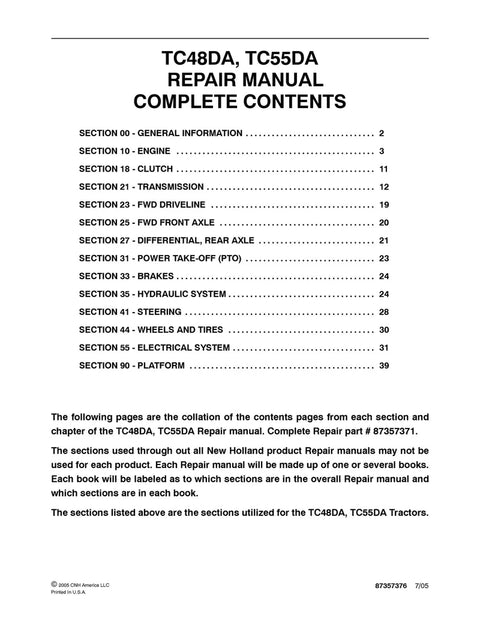New Holland TC48DA TC55DA Tractor Service Repair Manual