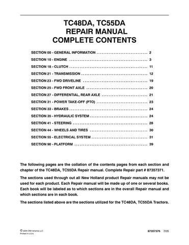 New Holland TC48DA TC55DA Tractor Service Repair Manual