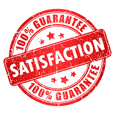 A satisfaction guarantee stamp with red ink on a white background, indicating 100% satisfaction.